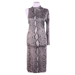 Rare! S/S 2000 Gucci by Tom Ford Grey Snake Print Asymmetric One Sleeve Dress