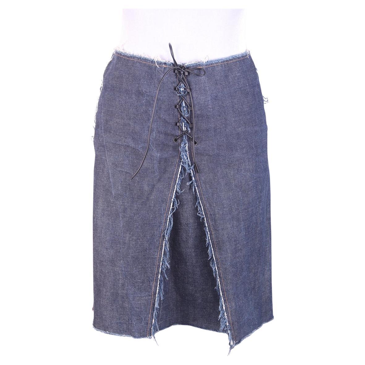 Jupe en dentelle à franges en denim, Gucci Tom Ford, denim