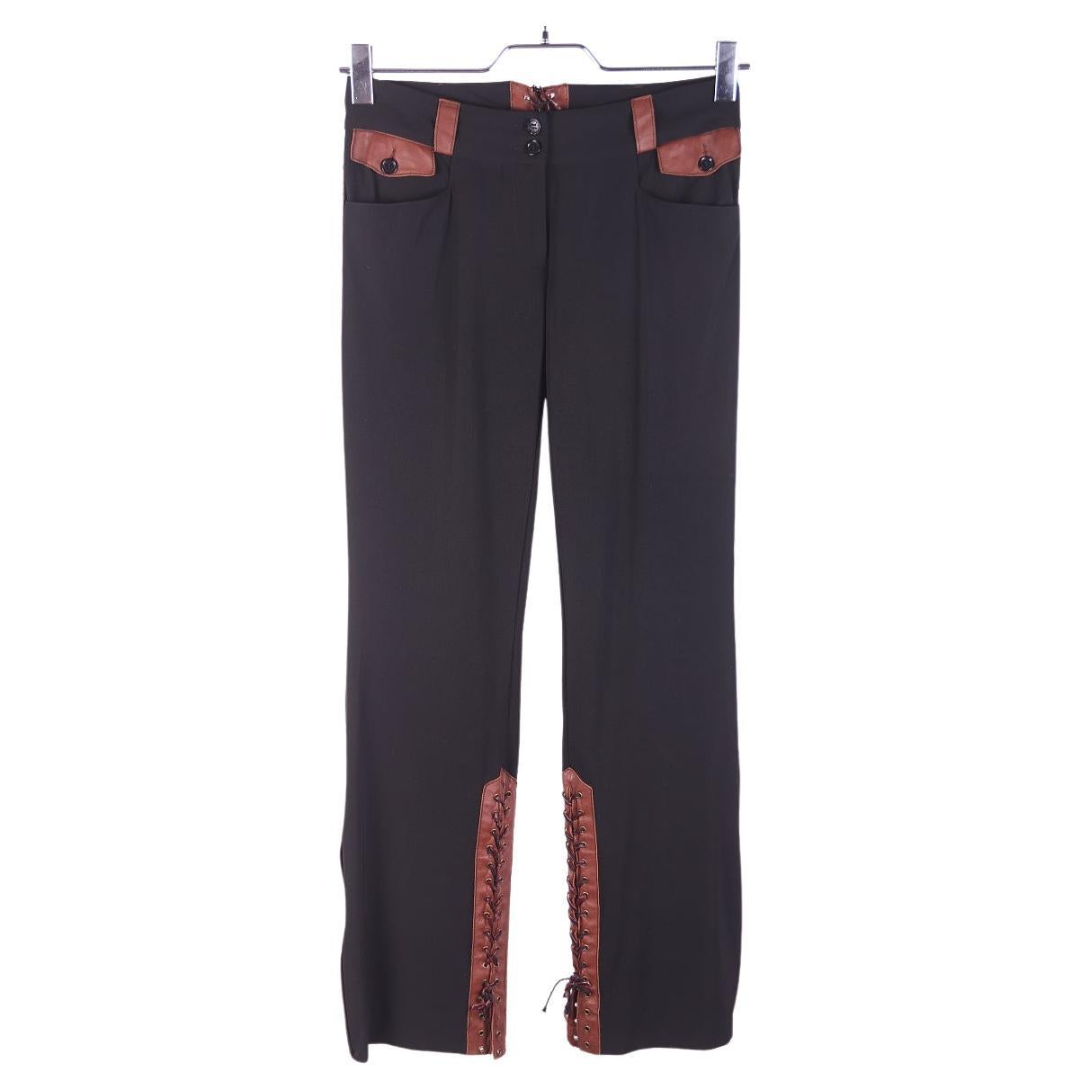 Pantalones Dolce & Gabbana de lana con cuero vintage principios de los 2000