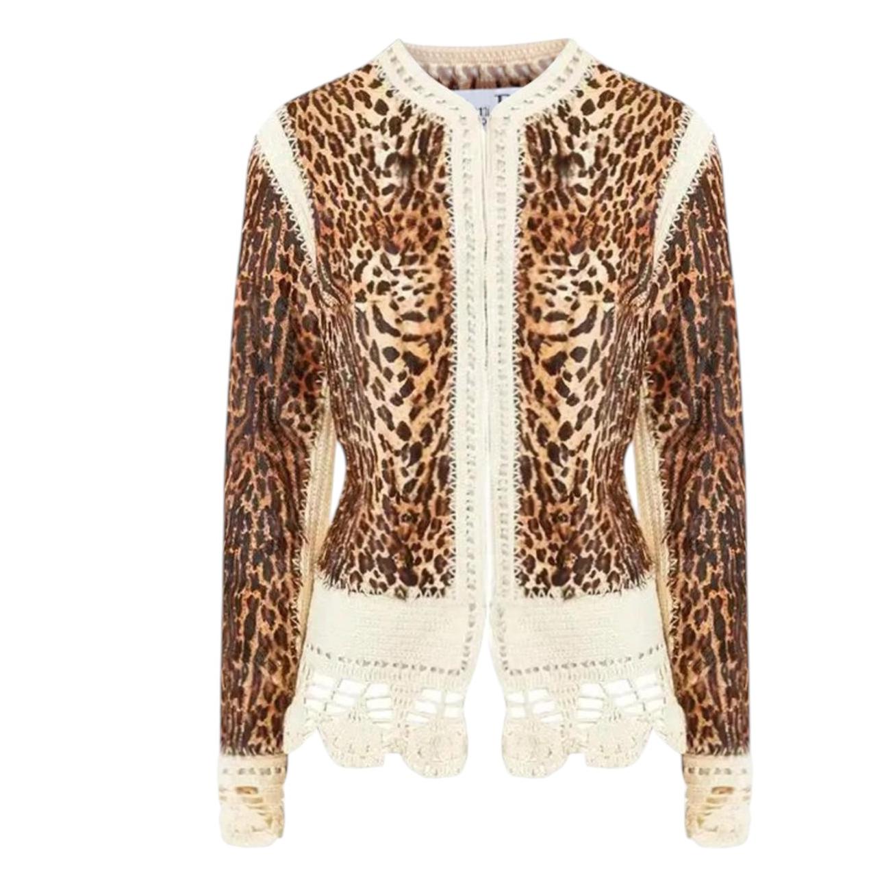 John Galliano for Christian Dior 2005 Leopard Print Fur Silk Jacket IT 42