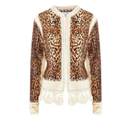 John Galliano für Christian Dior 2005 – Seidenjacke mit Leopardenmuster und Pelzbesatz, Größe IT 42