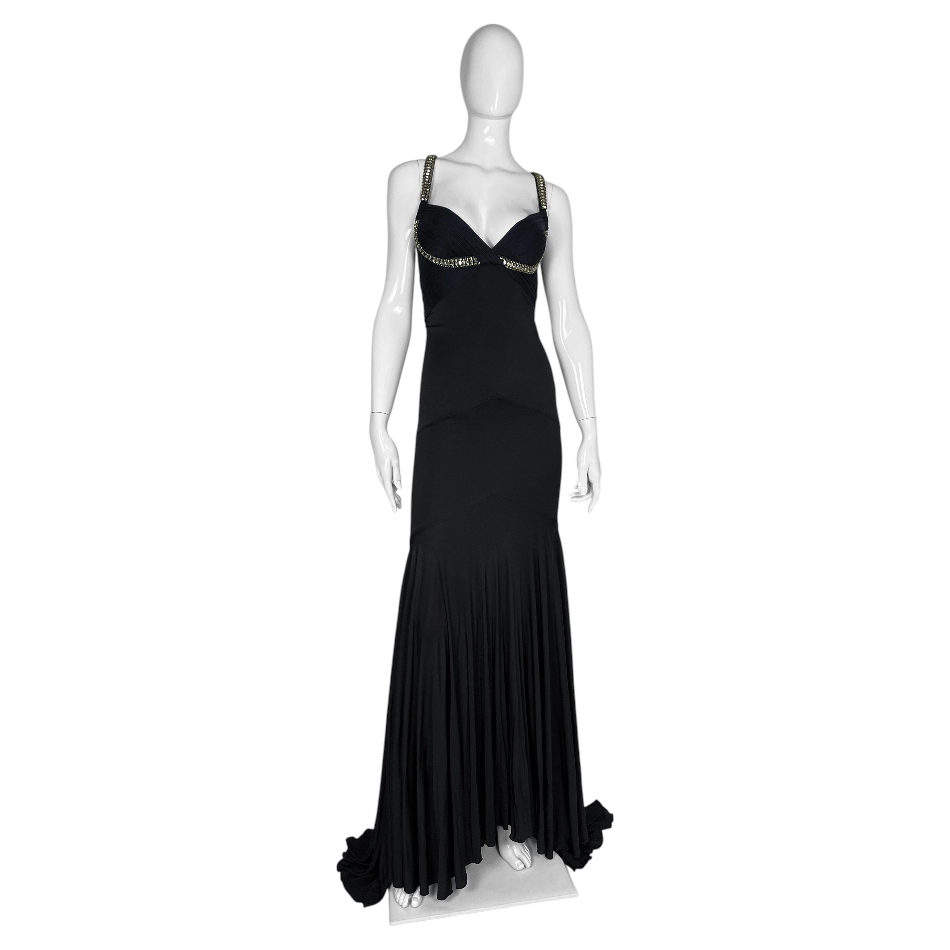 Vestido largo de noche plisado de Roberto Cavalli de 2007 con llamativos cristales en venta