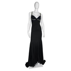 2007 Roberto Cavalli pleated evening maxi dress with dramatic crystals