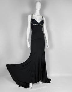 2007 Roberto Cavalli pleated evening maxi dress with dramatic crystals