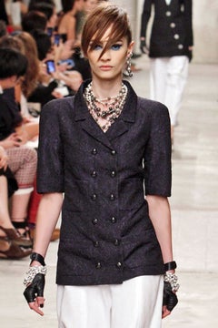 Chanel & Lagerfeld Resort 2014 14C Midnight Navy Textured Silk Jacket Singapore