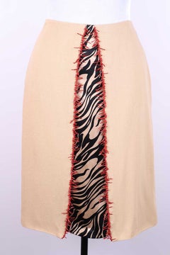 1990s Gianni Versace skirt: Cashmere, wool, zebra print, and coral fringe