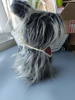 Vintage Shaggy Gray Terrier Plush Toy (1970s) – Good Condition