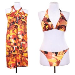 F/W 2001 Christian Dior John Galliano Plunging Cadillac Car Print Swimsuit Pareo