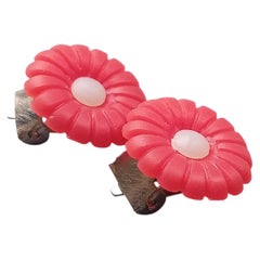 NOS Vintage 1980s Soviet Plastic Flower Clip-On Earrings with Original Paper Tag