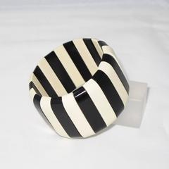 Rare Art Deco Galalith Stretch Bracelet black & white by Auguste Bonaz