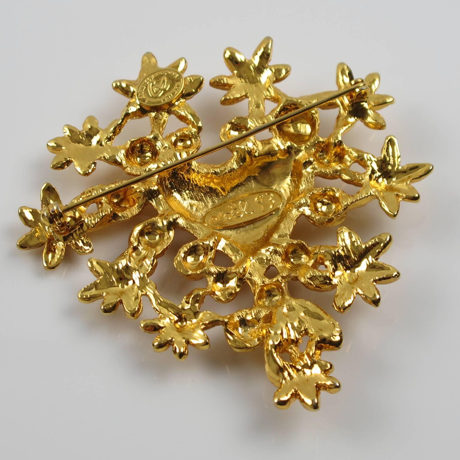 Romantic Christian Lacroix Iconic Pin Brooch Goldtone Heart & Flowers