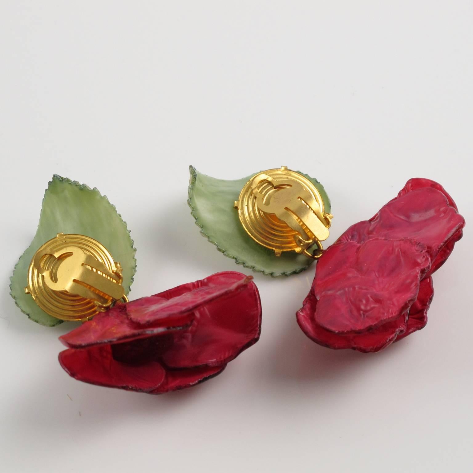 Women's Francoise Montague Paris clip on Earrings Resin Talosel rose flower