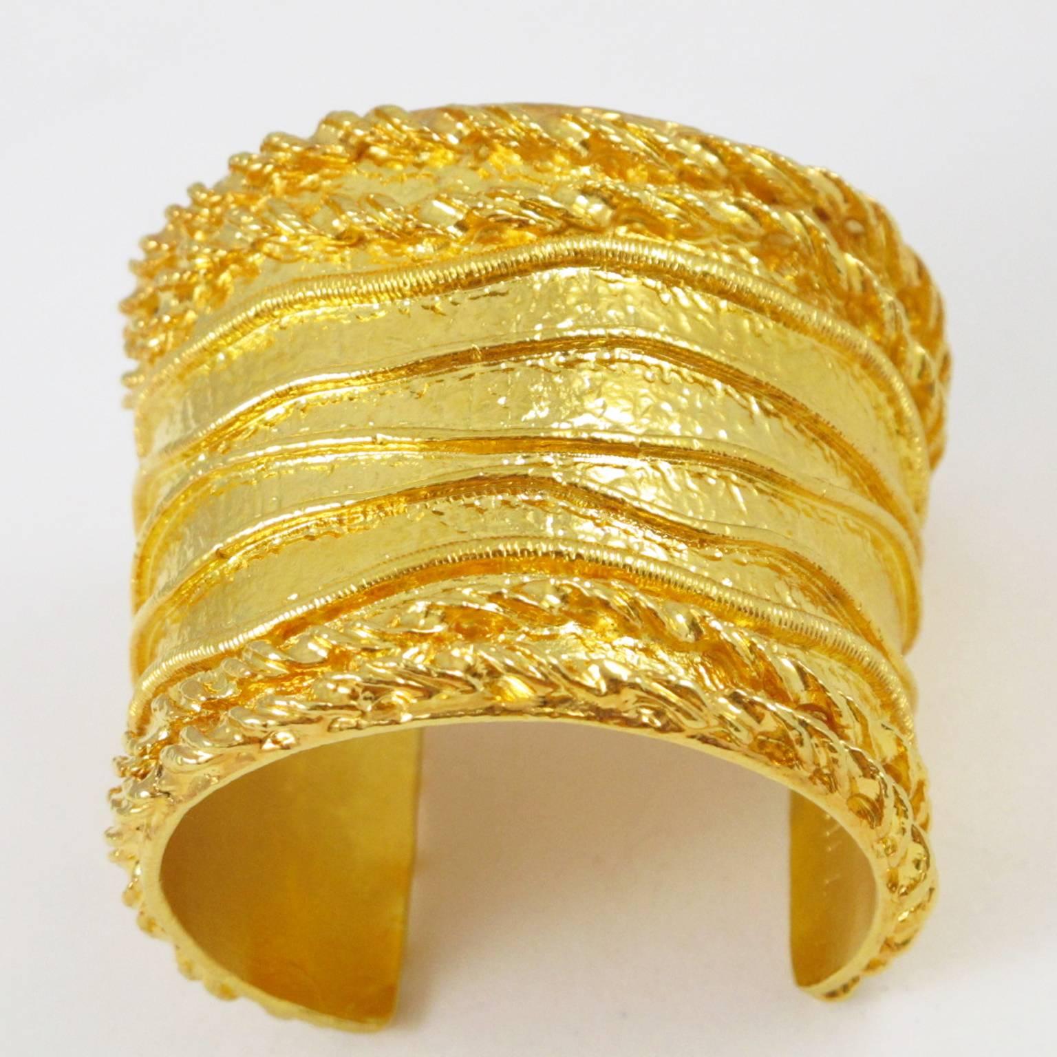 Sonia Rykiel Paris Cuff Bracelet Massive Slave Shape Gilt Metal Textured 1