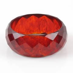 Bakelite Bracelet Bangle deep faceted carved root-beer amber marble