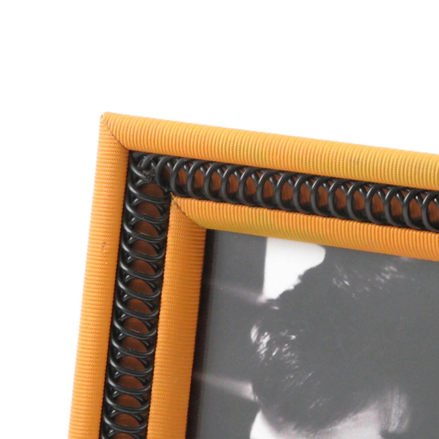 Women's or Men's Mid-Century Modernist Picture Photo Frame Orange & Black Plastic Raffia 1960s