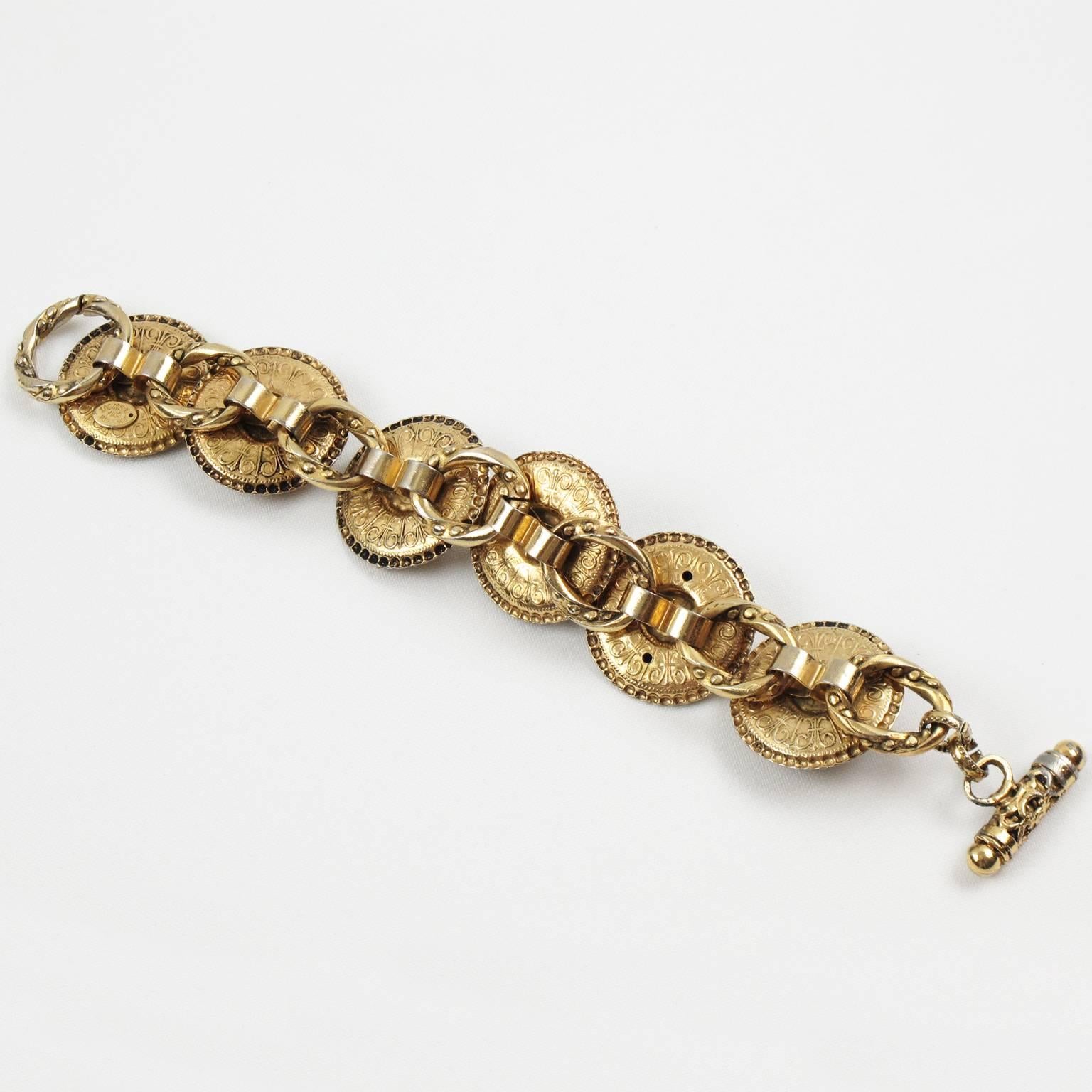 Women's or Men's Zoe Coste Paris Medieval Link Bracelet Poured Glass Cabochon