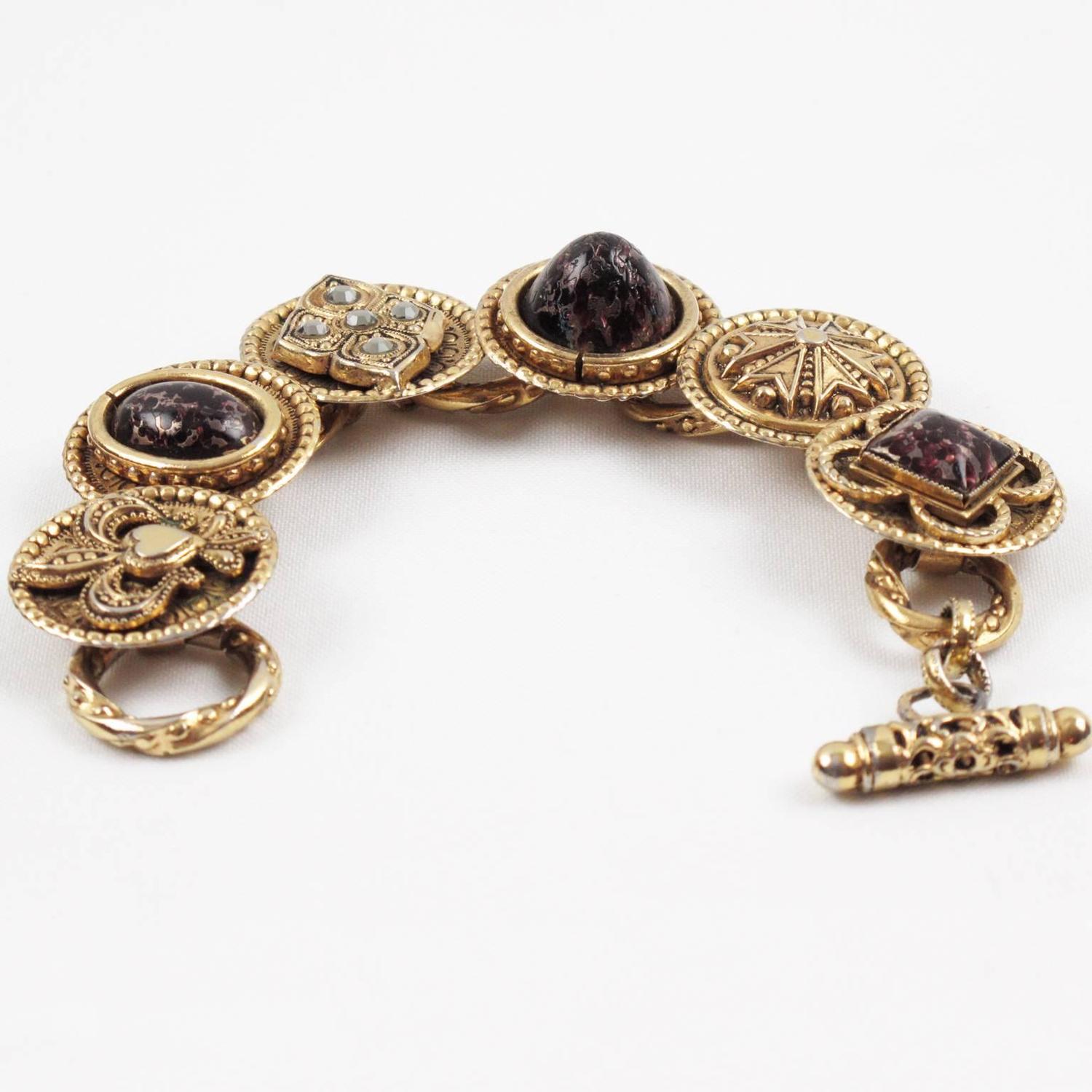 Bracelet Breloques Signé Zoé Coste – Années 70, Made In France, Alliage Doré/marron