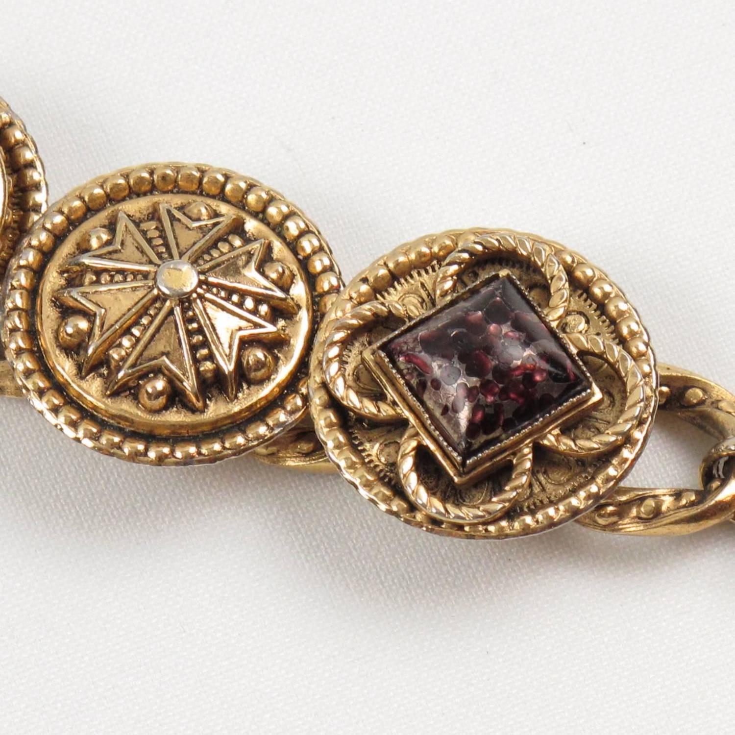 Bracelet Breloques Vintage Signé Zoé Coste - Années 70, Doré Et Marron, Occasion