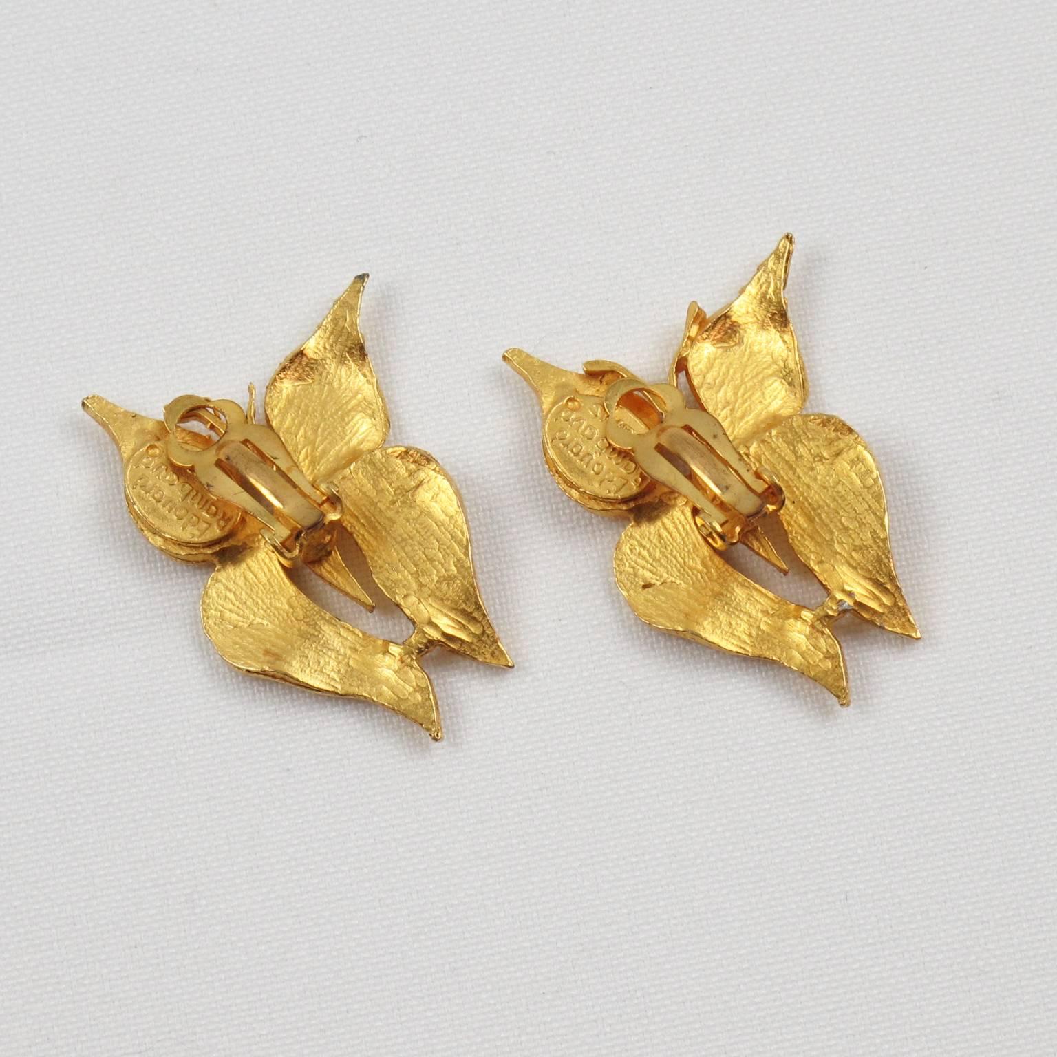 Women's or Men's Edouard Rambaud Paris Signed Clip On Earrings Gilt Metal Butterfly