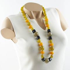 Bakelite Lucite Necklace Extra Long Shape Black Yellow Glitter Beads