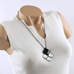 Jacques Gautier Signed Paris Black & Glitter Glass Pendant Necklace circa 1960s