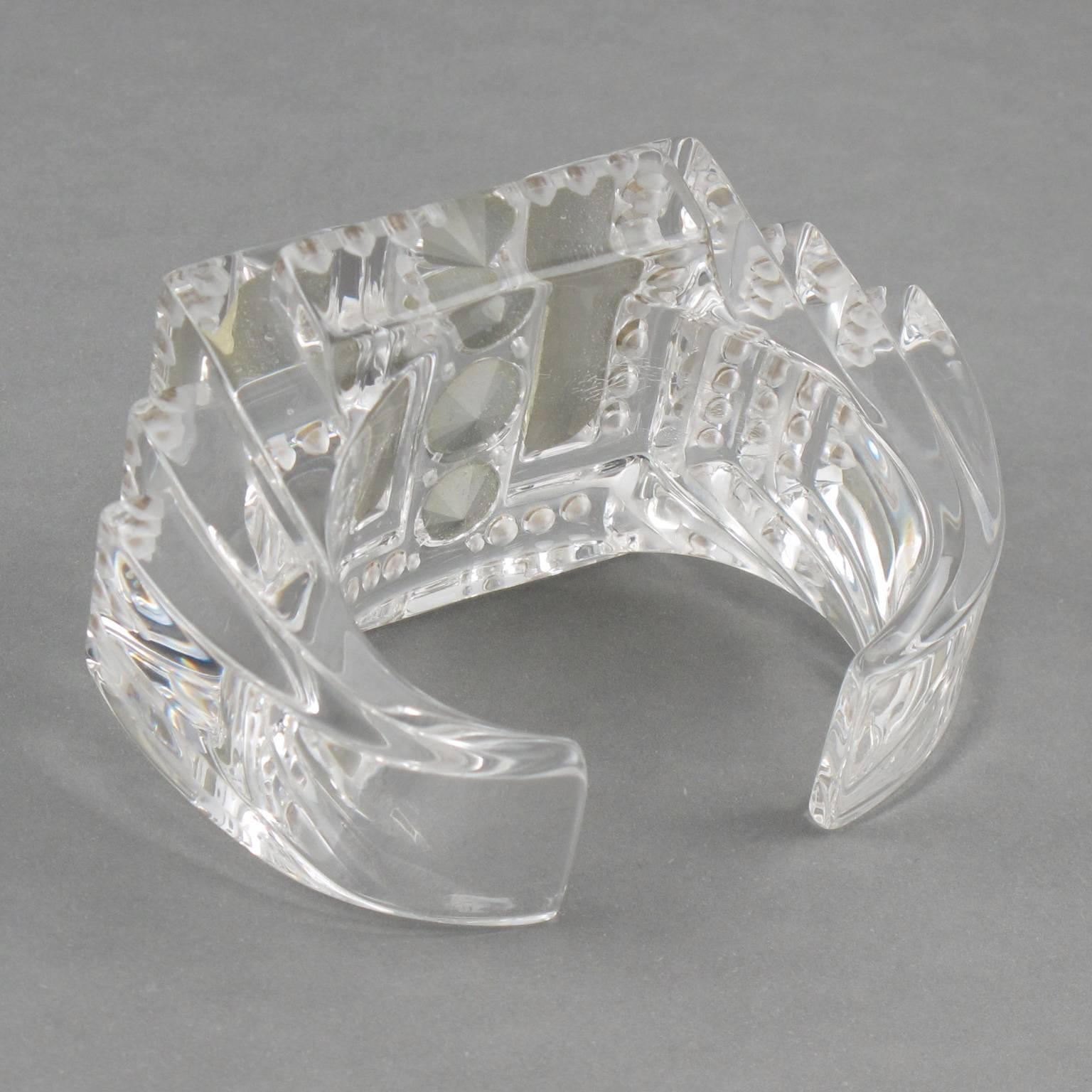 Christian Dior Paris Sculptural Clear Lucite Cuff Bracelet with Rhinestones In Excellent Condition In Atlanta, GA