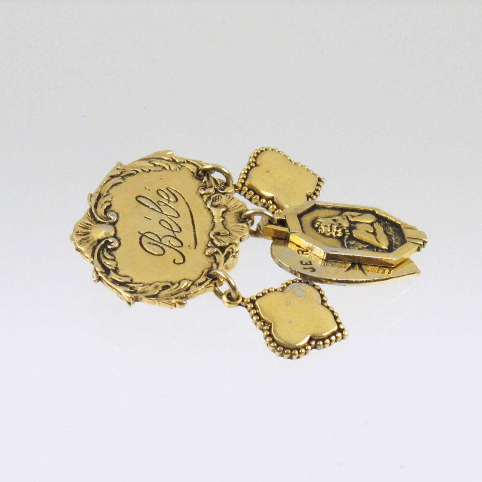 Zoe Coste Paris Romantic Dangling Clip on Earrings with Gilt Charms Medallion 2