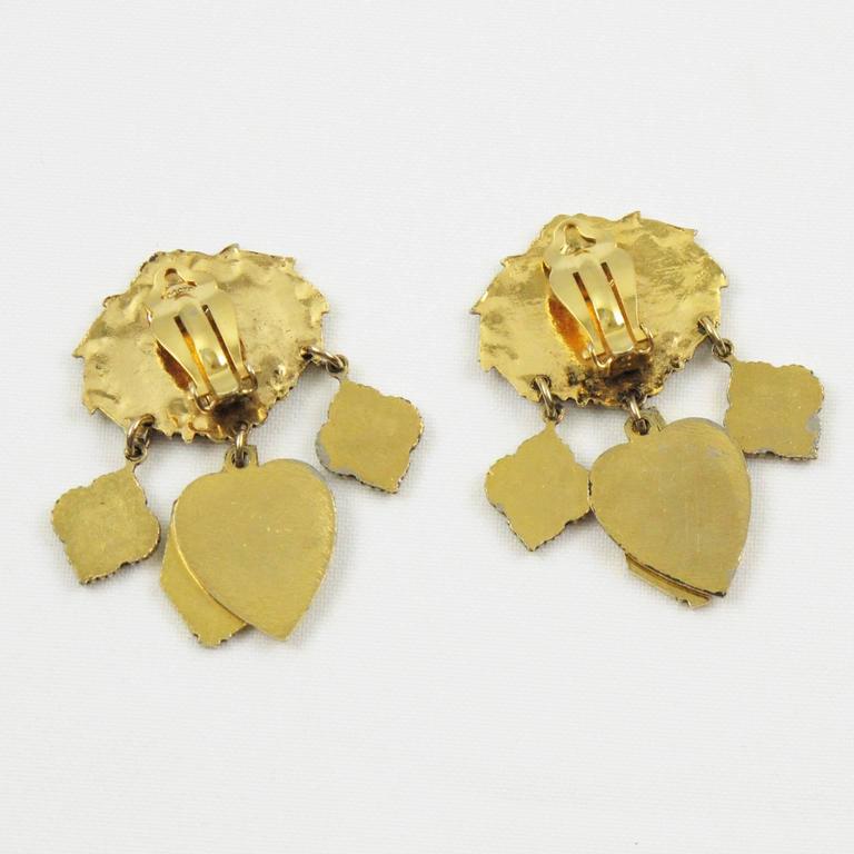 Zoe Coste Paris Romantic Dangling Clip on Earrings with Gilt Charms