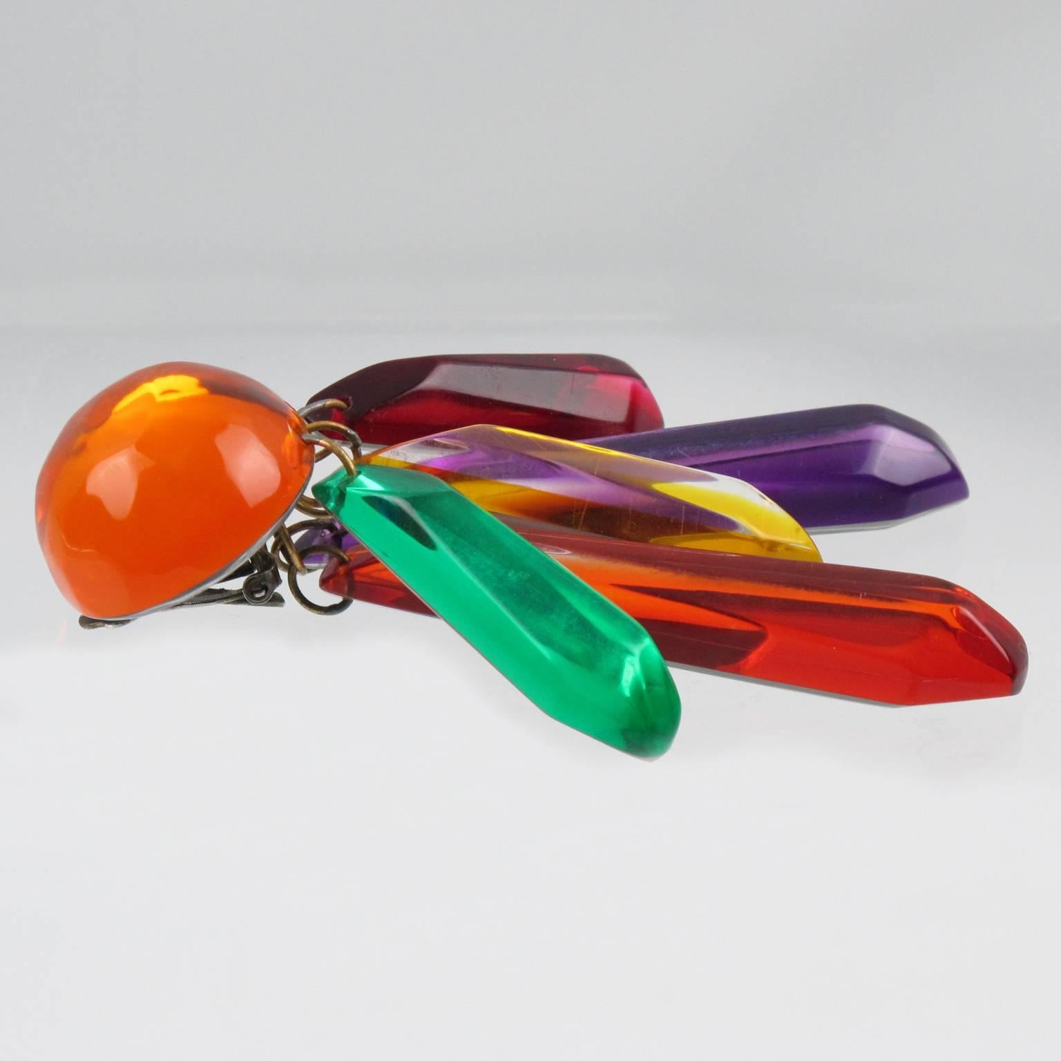 Chandelier Multicolor Lucite Clip on Earrings by Harriet Bauknight for Kaso 1