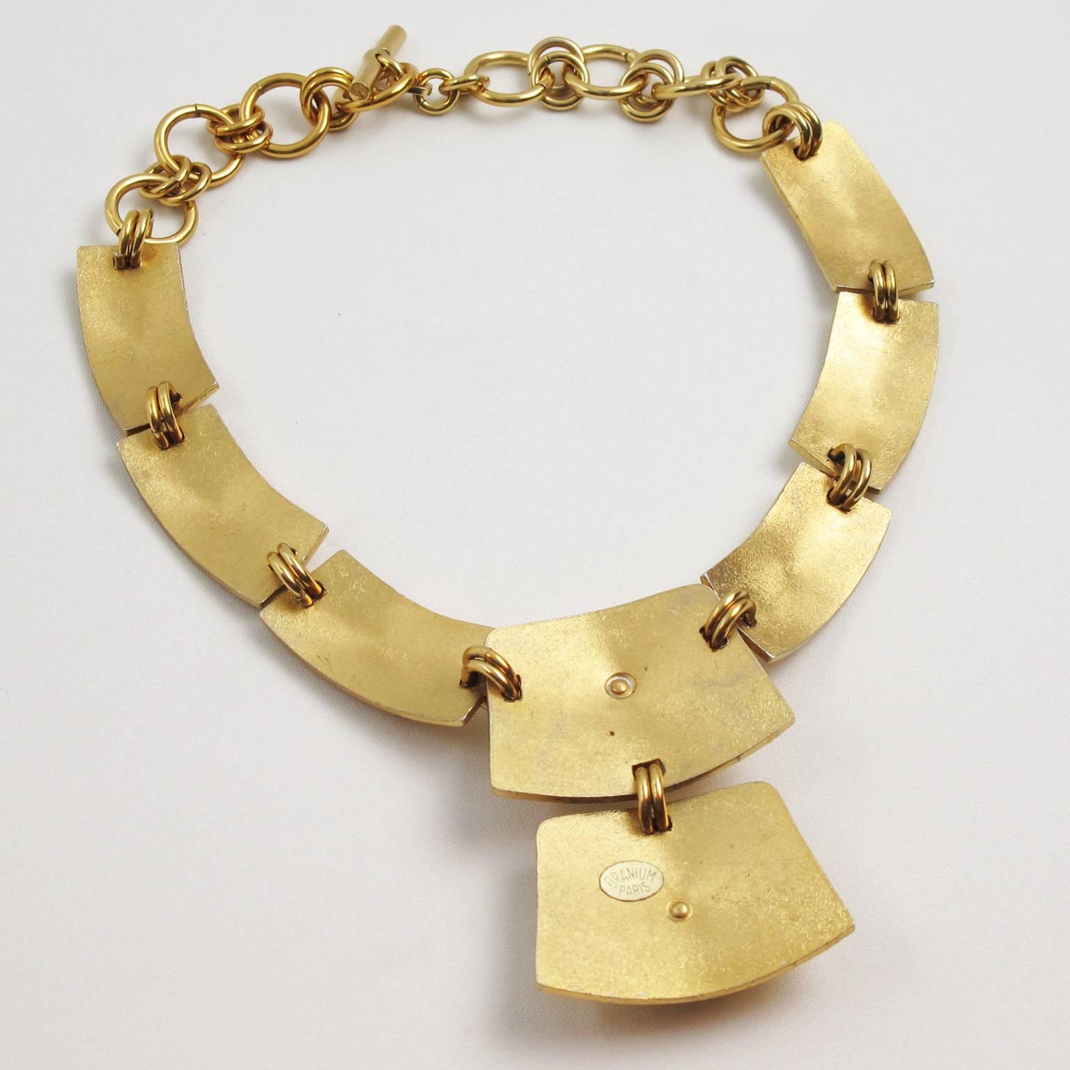 Women's or Men's French Manufacturer Orena Paris Signed Gilded Aluminum Modernist Necklace