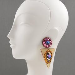 1960s Italian Oversized Pop Art Dangling Chandelier Lucite Clip-on Earrings