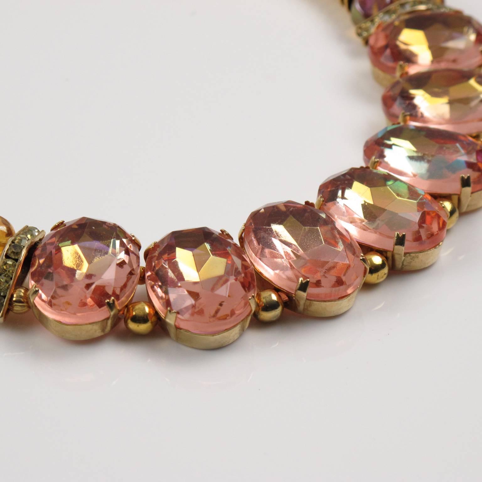Zoe Coste Paris Signed Fabulous Jeweled Choker Necklace Pink Color In Excellent Condition In Atlanta, GA