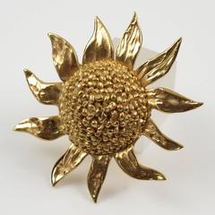 Yves Saint Laurent YSL Paris Pin Brooch Gilt Metal Large Sunflower