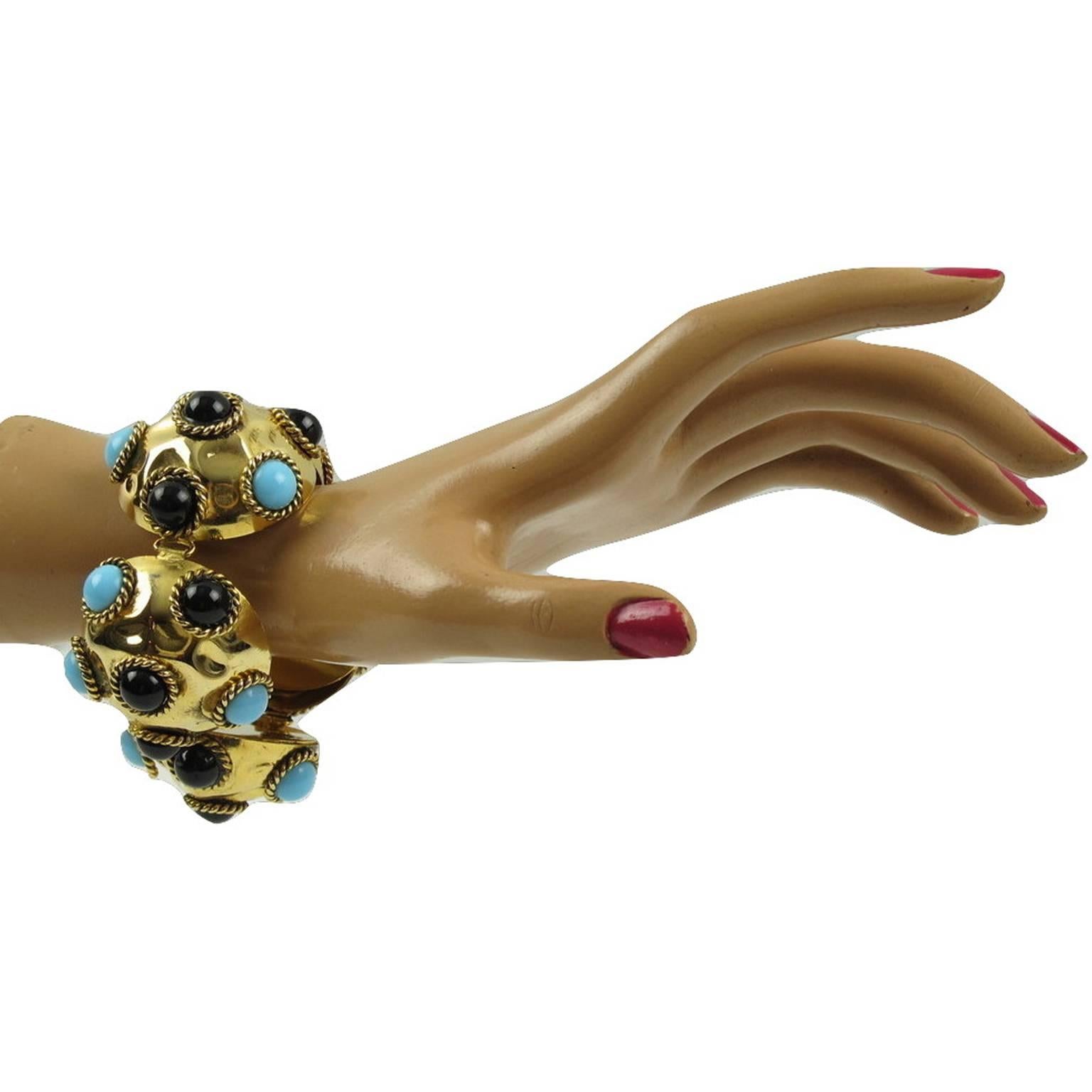 Women's or Men's French Artisan Designer Jeweled Link Bracelet Resin & Poured Glass Cabochons