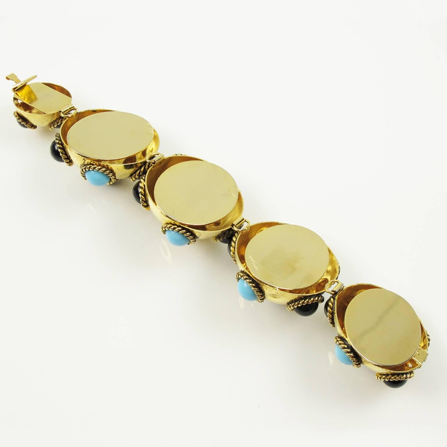 French Artisan Designer Jeweled Link Bracelet Resin & Poured Glass Cabochons 1