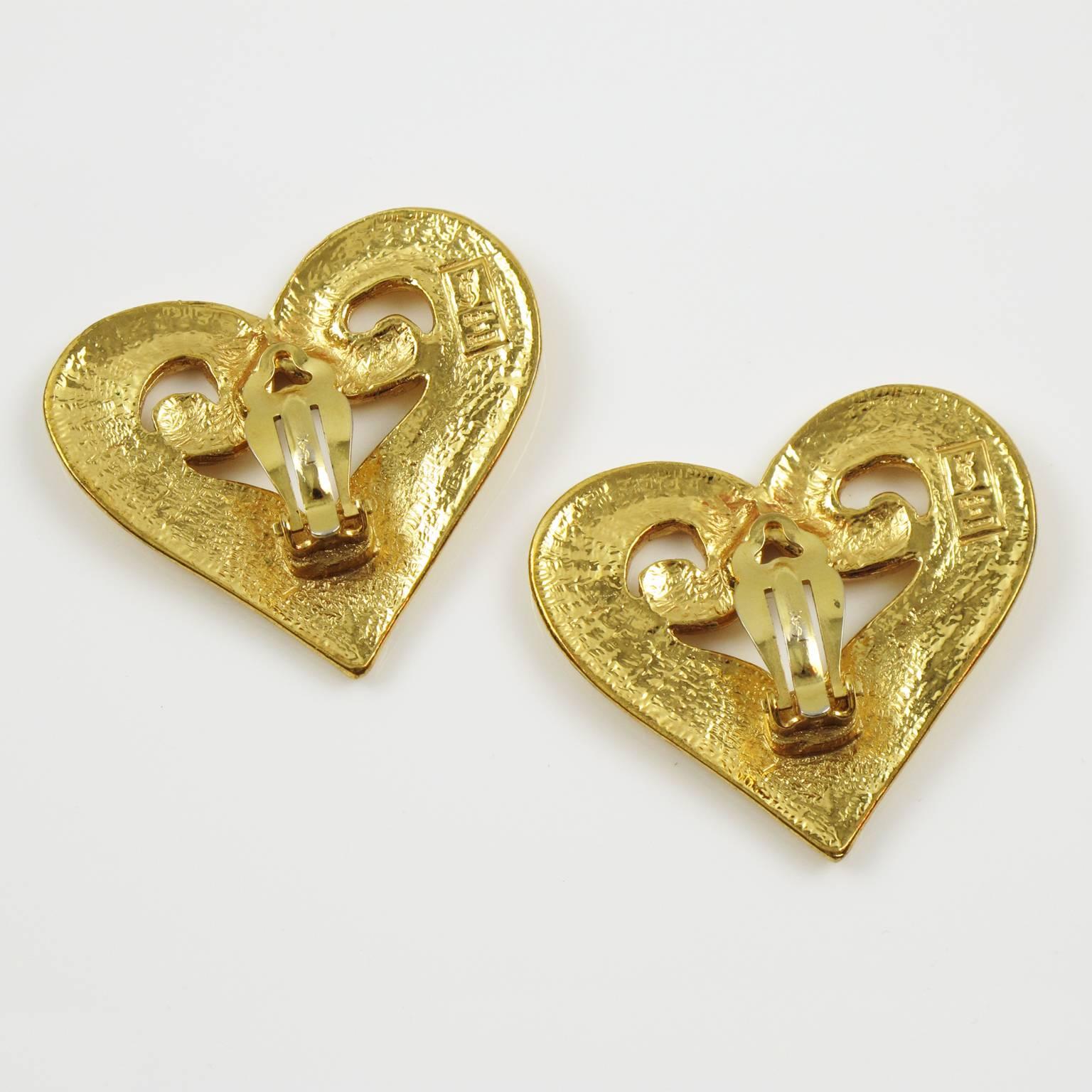 Women's or Men's Vintage Yves Saint Laurent YSL Paris Signed Heart Clip on Earrings