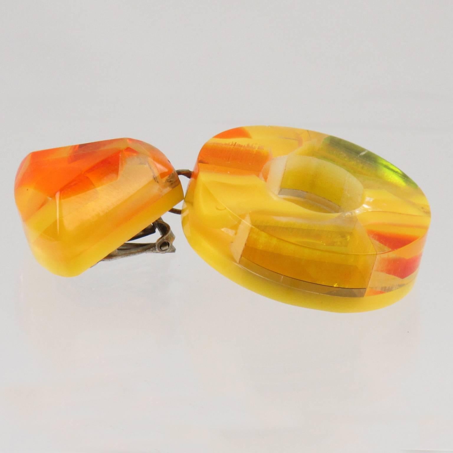 Dangle Loop Lucite Clip on Earrings by Harriet Bauknight for Kaso Sunny Colors 2
