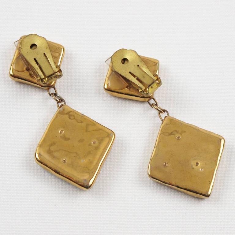 Rare Mid Century Modern Ceramic Clip on Earrings Turquoise Blue Fused