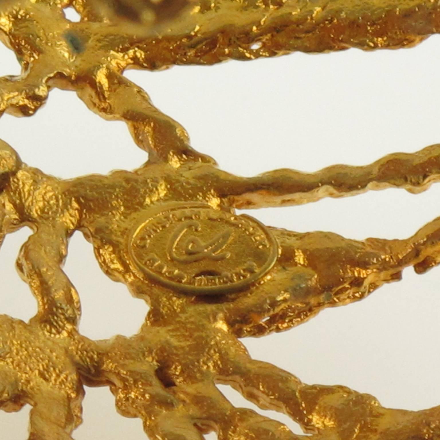 Oversized Christian Lacroix Paris Gold Plate Knitting See Thru Bangle Bracelet In Good Condition In Atlanta, GA
