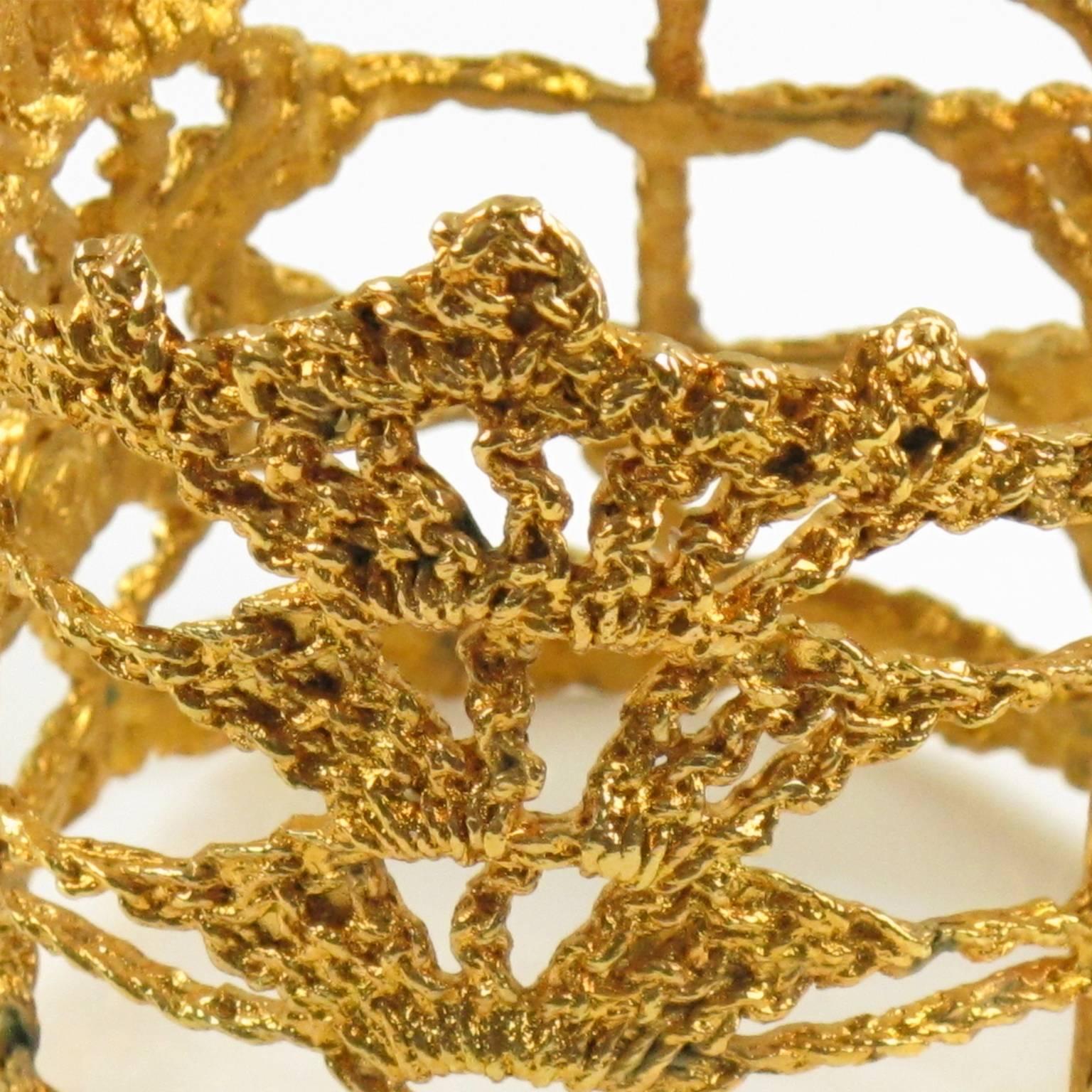 Women's or Men's Oversized Christian Lacroix Paris Gold Plate Knitting See Thru Bangle Bracelet