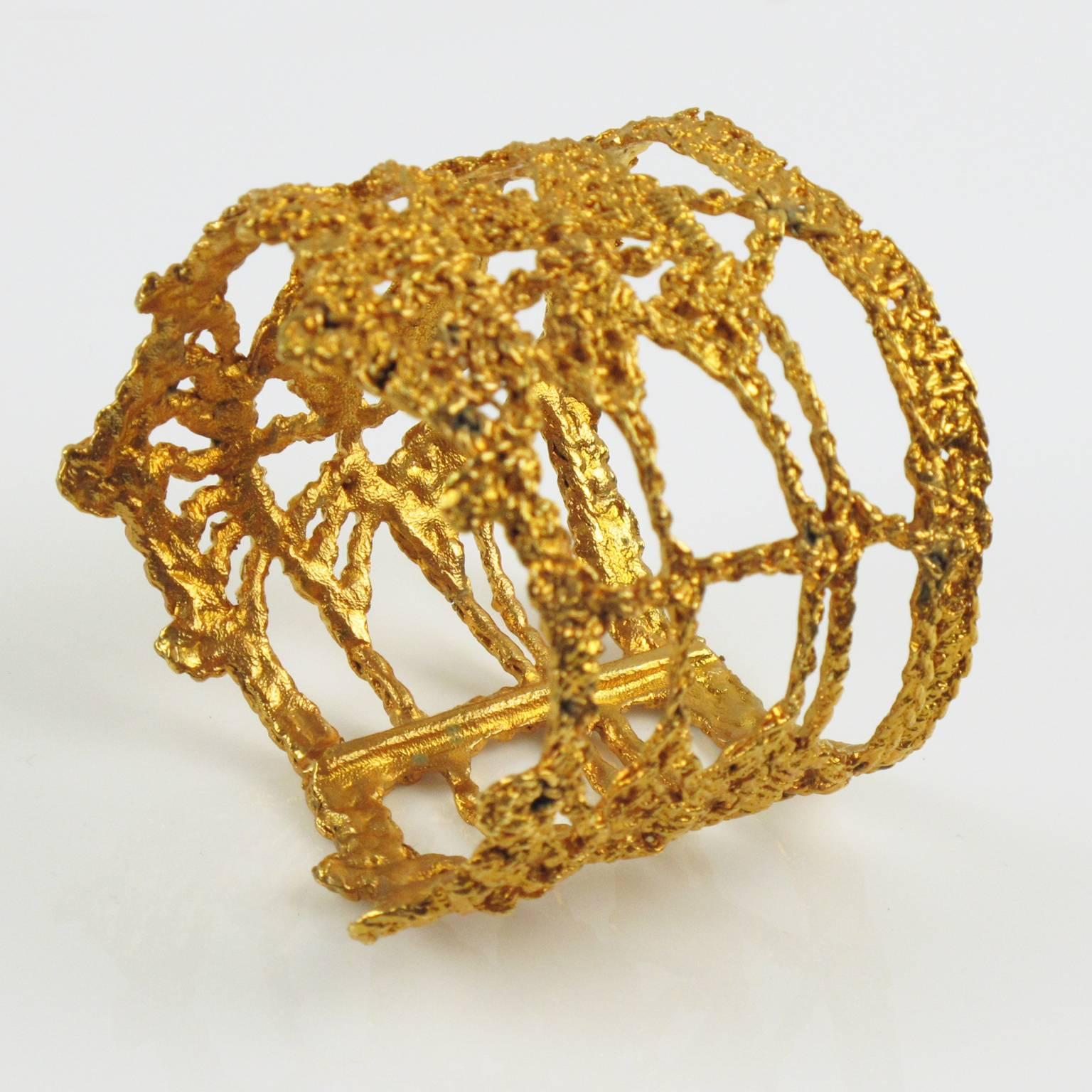 Modern Oversized Christian Lacroix Paris Gold Plate Knitting See Thru Bangle Bracelet