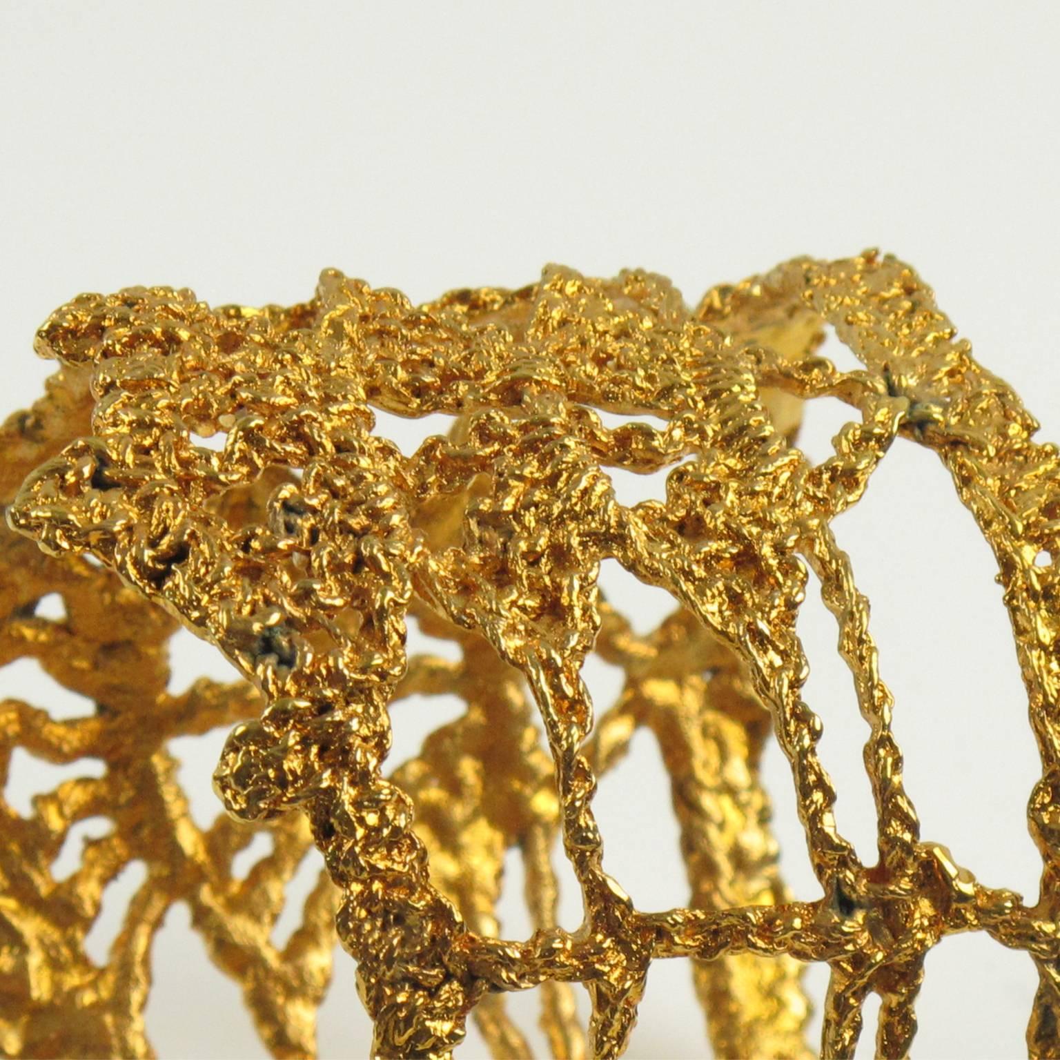 Oversized Christian Lacroix Paris Gold Plate Knitting See Thru Bangle Bracelet 1