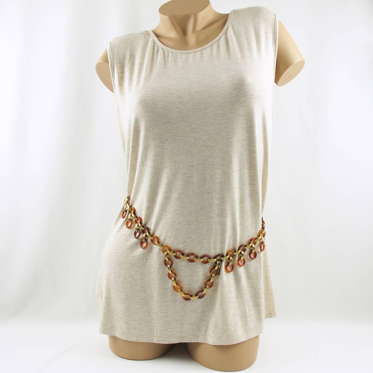 1970s Yves Saint Laurent Paris Tortoise Lucite Brass Necklace Waist/Hip Belt In Excellent Condition In Atlanta, GA