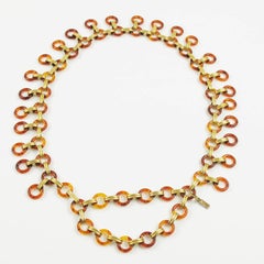 1970s Yves Saint Laurent Paris Tortoise Lucite Brass Necklace Waist/Hip Belt