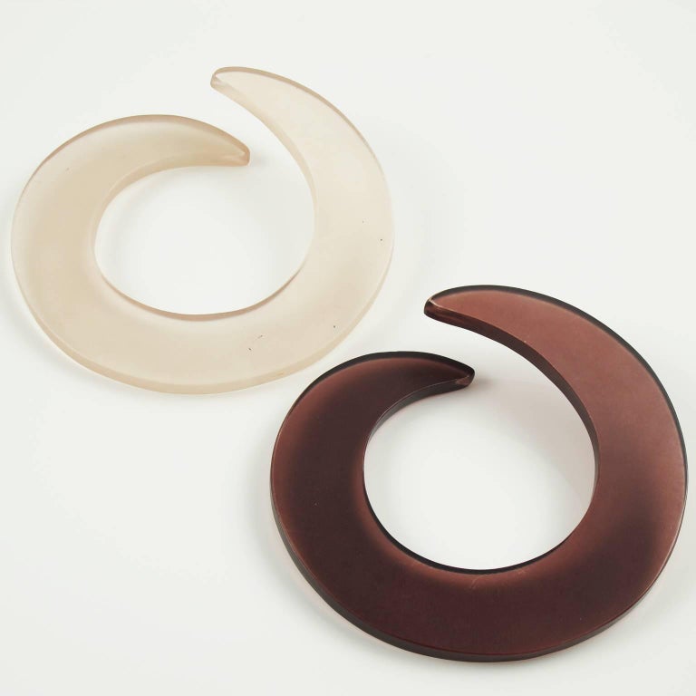 Italian Designer Frosted Flat Lucite Avant Garde Bangle Bracelet 2 pc