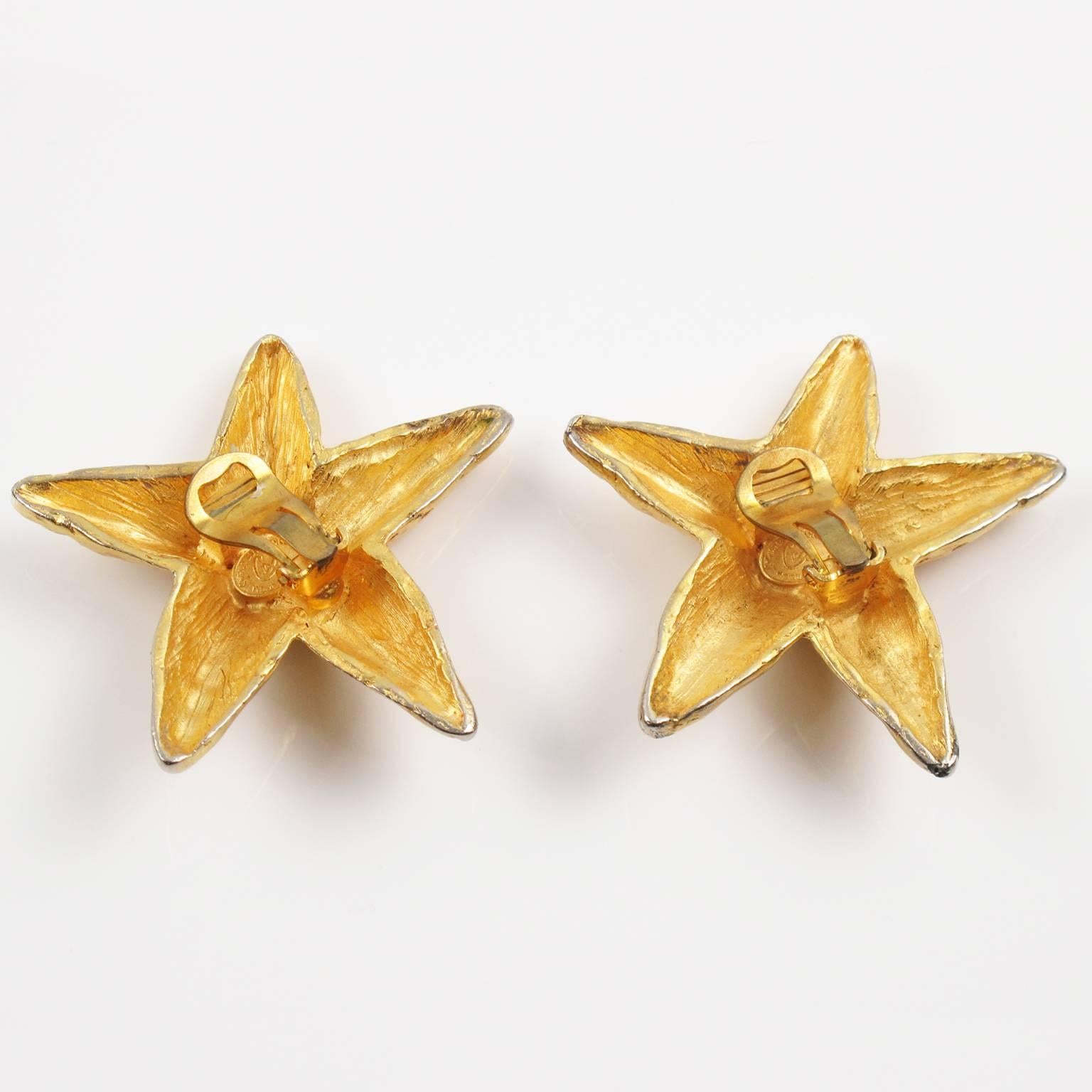 Christian Lacroix Paris Oversized Gilt Metal Starfish Clip on Earrings 1