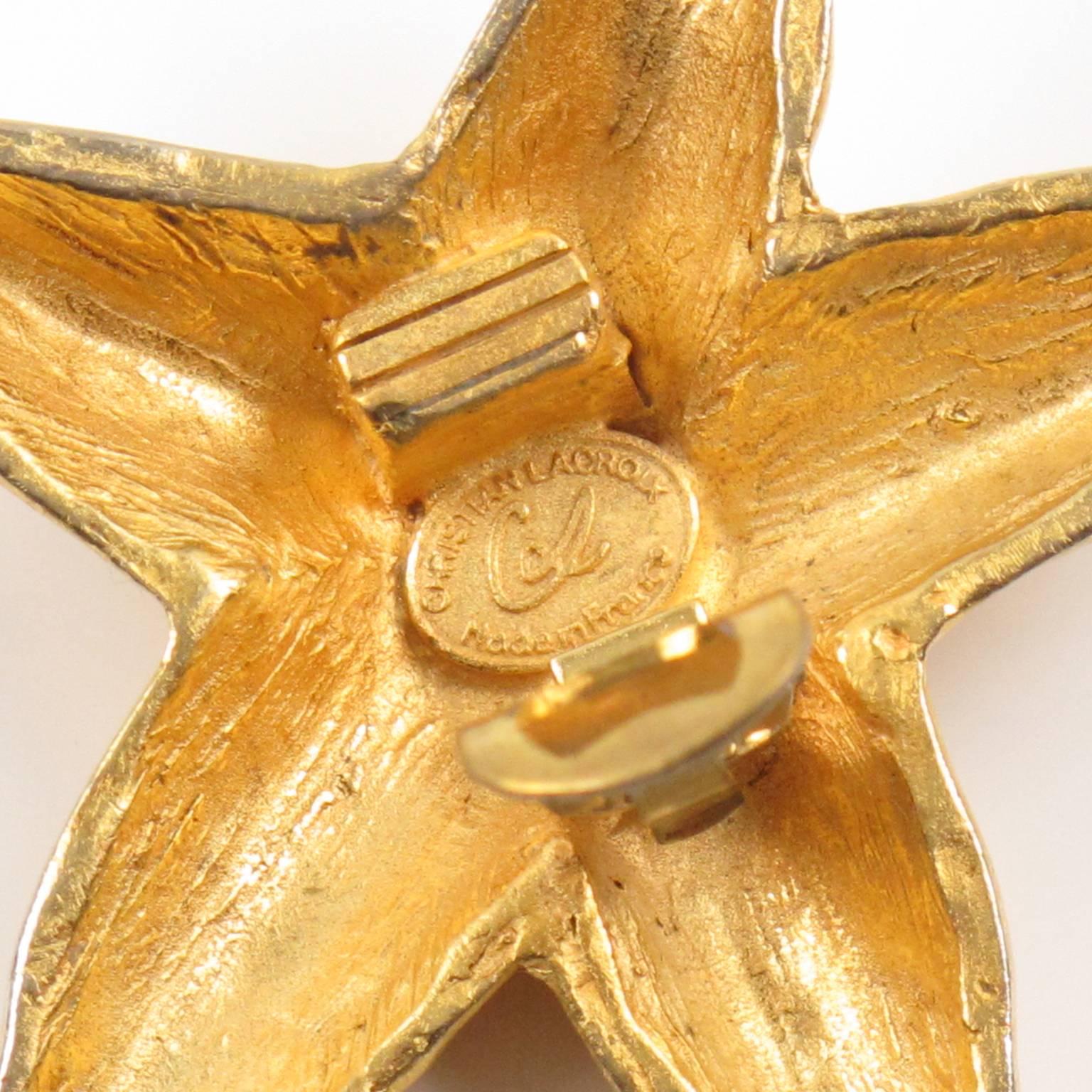 Women's or Men's Christian Lacroix Paris Oversized Gilt Metal Starfish Clip on Earrings
