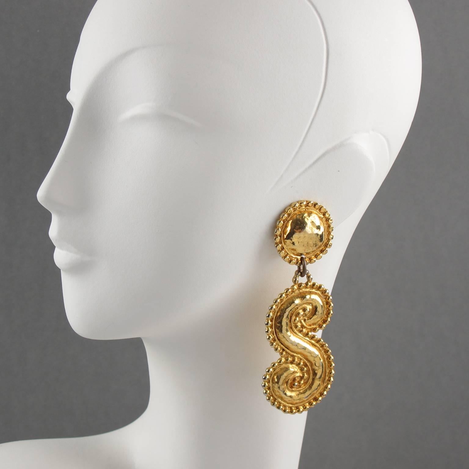Impressive French designer Edouard Rambaud Paris signed clip on earrings. Oversized 
