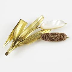 Fabrice Paris bold Brooch Pin gilt brass bulrush