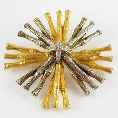 Mimi di N Gilt & Silver Metal Bamboo Brooch Pin